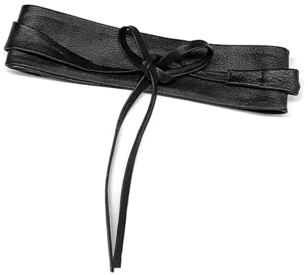 Fadwons Damen Gürtel, Damen Taillengürtel, Breiter Wickelgürtel Obi Gürtel, zum Schnüren Hüftgürtel Bindegürtel, 220cm, Perfekt für Kleider und Blusen, Eleganter Hüftgürtel mit Schnürung, Black