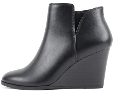 Soda Ability - Mid Ankle Bootie w/Split Shaft and Zipper Stacked Wedge Heel (12, Black Pu)