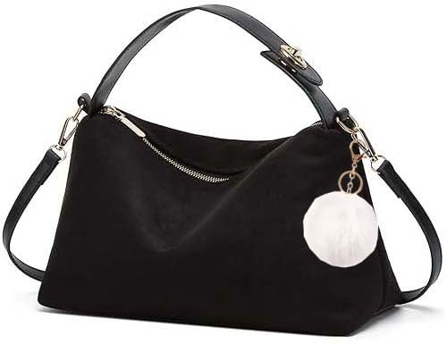 MOTIVE LIFE Borsa a Tracolla Piccola da Donna in Pelle Scamosciata,Borse a Mano Morbide con Tracolla Regolabile e Rimovibile,Nera