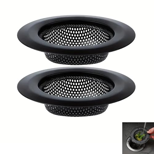 IMAXWAVE Confezione da 2 Filtri per Lavello in Acciaio Inox (7,2 cm), Filtro per Scarico Cucina e Bagno, Previene Intasamenti e Facilita la Pulizia, Filtro Universale, Multiuso, Nero