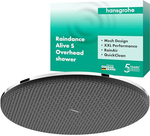 hansgrohe Raindance Alive S - rociador de ducha, ducha fija redondo (300 mm), cabezal de ducha lluvia con 1 tipo de chorro (PowderRain) para conexión pared y techo, cromo, 24520000