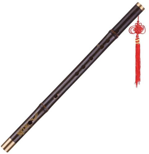 flauto di bambù amaro naturale, Flauto di bambù con chiave in Do e Re, strumento a fiato tradizionale nero con 2 membrane di bambù e nodo cinese(C Key)