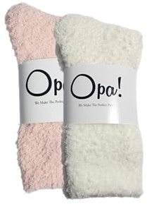 Opa! Ultra Soft Fuzzy Socks for Women & Men- Warm & Cozy Cloud Socks for Sleeping, Gifts, Travel, Lounge Wear - 2 pairs pink/ivory