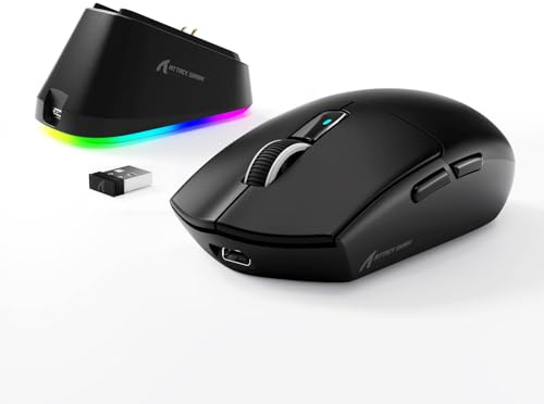 MAMBASNAKE x Attack Shark G3PRO Souris de Jeu avec Station d'accueil Magnétique, BT/2.4G sans Fil/Filaire, Capteur PixArt PAW3311, 59g Légère, 25000 DPI Lightspeed Gamer, Souris de Bureau PC/Mac-Noir