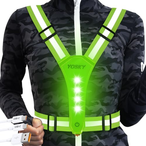 YOSKY 8 LED Running Reflective Gear Rechargeable Adjustable Running Lights Vest Safety Night Reflective Vest for Women Men Kids