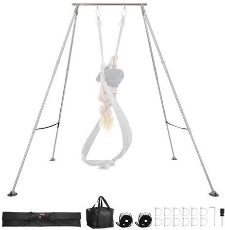 VEVOR Adjustable Yoga Aerial Rig, Aerial Silk Stands with Height Adjustable 5-11FT, Portable Stainless Steel Rig& Aluminum Frame Legs, Fit with Hoops/Lyra/Silks/Hammock