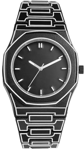 Lancardo Herrenuhren Achteckige Armbanduhren Herren: Comic Stil Wasserdicht Analog Quarzuhr mit Leuchtzeiger Resin Armband Uhren mit Balkenskala Geschenke für Männer schwarz