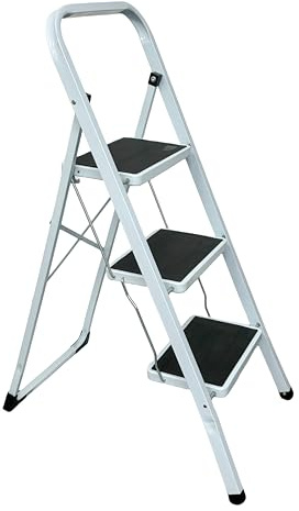 aro Escalera Plegable de 3 Peldaños, Acero, Almohadillas Antideslizantes, 44,5 x 69 x 102,5 cm, para Hogar y Negocio