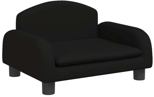 Barnsoffa svart tyg 50 x 40 x 30 cm med massiv furu för barnrum, stabila babymöbler med mjuk skumstoppning, säker sittplats för lek och avkoppling