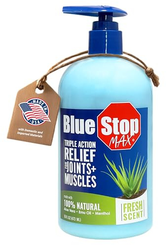 Blue Stop Max Massage Gel for Body Aches, 16 oz Pump Bottle; 3 in 1 Product Relieves Body Aches, Supports Joints and Nourishes the Skin