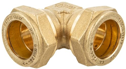 tecuro Klemmringverschraubung, Winkel 90° 22 x 22 mm, für Trinkwasser gemäß DVGW W 534 geprüft und zugelassen, auch für Solaranwendungen, Messing