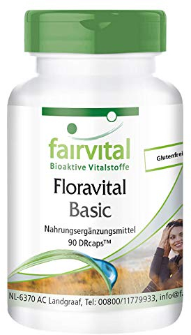 Fairvital | Flora Pro Basic - Probiótico para hombres y mujeres - Lactobacilos + Bifidobacterias + Inulina - 6 Cepas bacterianas y mín. 19 mil millones de organismos por cápsula - 90 Cápsulas