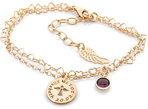 Taufe Armband mit Wunschgravur - Taufarmband rose gold 925 Silber Mädchen Engel zur Taufe mit Gravur Armkettchen für Baby und Kinder Silberarmband Patenkind Schutzengel | HANDMADE IN GERMANY