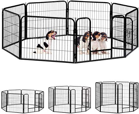 Relaxdays Welpenauslauf, kleine Hunde, Welpen, Kleintiere, Innen, Außen, Laufstall HxBxT: 60,5 x 76,5 x 235 cm, schwarz