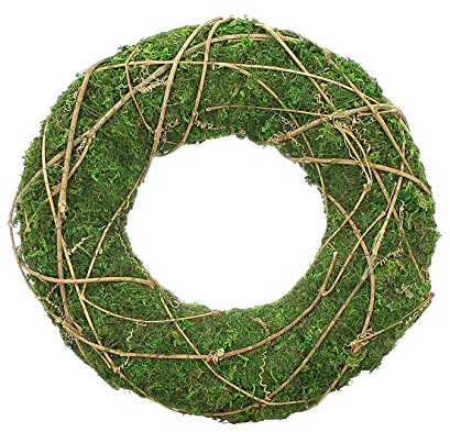 Deko-Kranz aus Moos, mit Reisig umwickelt, grün, Ø 30 cm, Wandkranz, Tischkranz, Türkranz