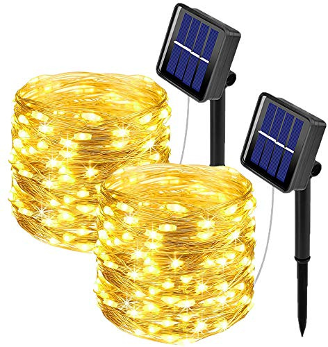 ooklee Solar Powered String Lights,Solar Fairy Lights Warm White,10 Meters/ 33Ft 100LEDS / 8 Modes,Waterproof Copper Wire Lighting for Indoor，Outdoor，Wedding，Patio，Home，Garden Decoration