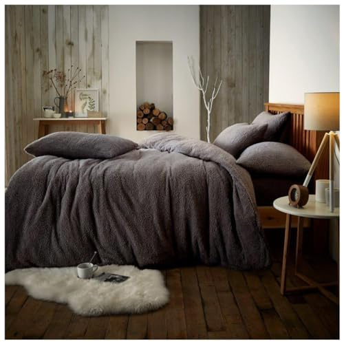 GC GAVENO CAVAILIA Teddy Fleece Plain Kingsize Duvet Cover Set - Charcoal | Comfy Thermal Warm & Fluffy Bedding Set - Ultra Soft & Cosy Fleece Cuddly Duvet Cover Set, Perfect For Winter - 230cm x 220cm