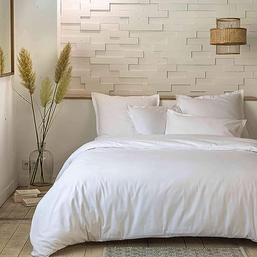 Terre de Nuit - Parure de lit Percale Unie Blanc 200x200 cm - Blanc - Uni - 80 Fils/cm² - Rabat