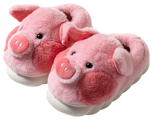 LANFIRE Pantofole in cotone per bambini grandi e adulti pantofole per la casa di maiale pantofole in peluche pantofole per animali scarpe da donna Scarpe di cotone (Pink, 39/40, numeric_39)