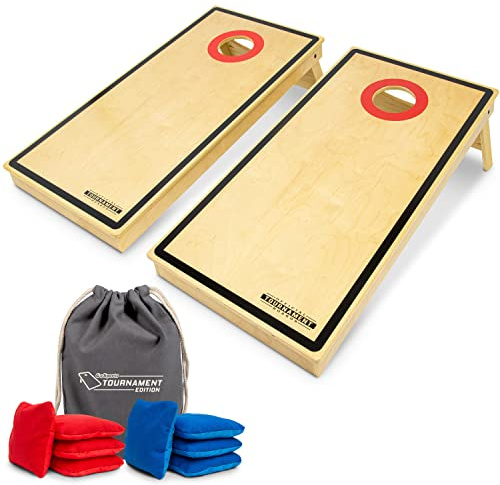 GoSports Tournament Edition Regulation Cornhole Game Set Tavole di Legno da 1.2 X 0.6 M con 8 Pouf a Doppio Lato Scorrevole e Fermata