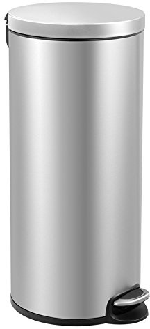 PROREGAL Treteimer mit stilvollem Pedal, leise schließendem Deckel & Kunststoffinneneimer | 30 Liter, HxBxT 65x29,2x36,6cm | Matt Edelstahl