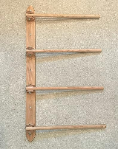 Forest-to-Table Wall Quilt Rack, Display, Storage, Organizer with 4 Hinged, Fully Movable Arms. Natural Oak.