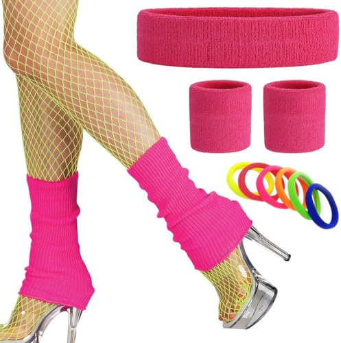 Set Accessori Anni 80 Donna, Costume Retrò per Festa a Tema/Carnevale Halloween - Scaldamuscoli, Sport Sweatband, Accessori Partito