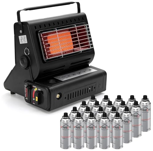 HOMELUX 1,3KW Gasheizung für Outdoor, Gasheizer, Heizung Ohne Strom, Gasheizstrahler, Campingheizer, Heizstrahler mit 20 Gaskartuschen