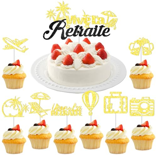 HOWAF 25 Décoration Retraite Topper Gateau Retraite, Cake Topper Vive La Retraite Cake Topper Retraite Cupcake Toppers Retraite pour Decoration Gateau Retraite Cadeau Retraite Femme Homme