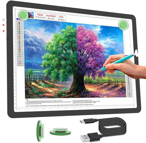 Phylosal Wiederaufladbares A3 LED-Lichtpad für Diamantmalerei, Ultradünnes Magnetisches Spurlicht für Zeichnen, Diamant-Kunst-Lichttafel mit Seitenknopf, Superhelles Lichttisch für Skizzieren (Schwarz