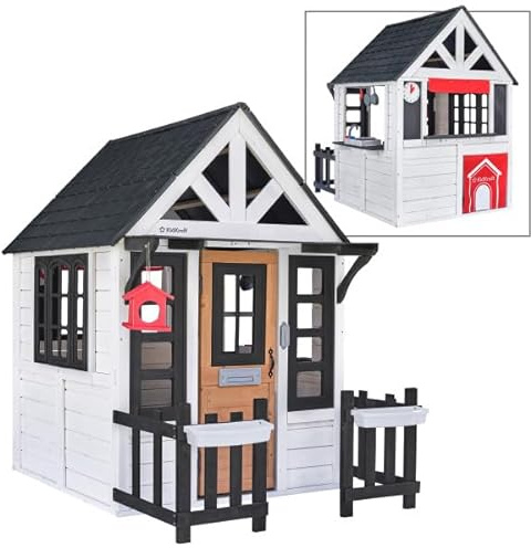 KidKraft Riverscape Wooden Playhouse with Working Doorbell, Fence, Kitchen and Pet Door