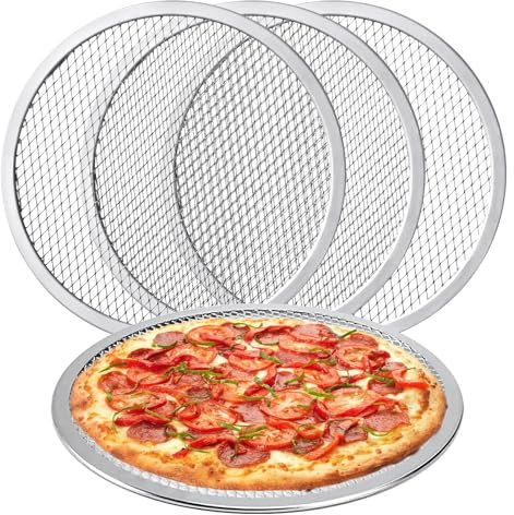 Vegena 4 Pack 12 Inch Aluminum Pizza Screen, Non-Stick Round Pizza Tray, Mesh Tray for Oven, Reusable Baking Sheet with Holes for Crispy Crust, Ideal for Home and Restaurant Use