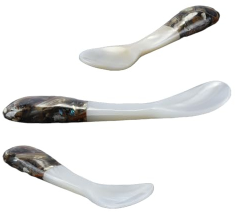 WANGCL Juego de 6 cucharas para caviar: cucharas de 10 cm con mango de abulón para servir caviar, huevos y vajilla de catering.