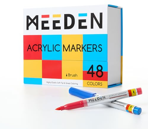 MEEDEN Rotuladores acrílicos: 48 colores de lápices de colores acrílicos con control automático de la tinta, 7,5 ml, rotuladores acrílicos de gran capacidad, resistentes al agua y excelente opacidad