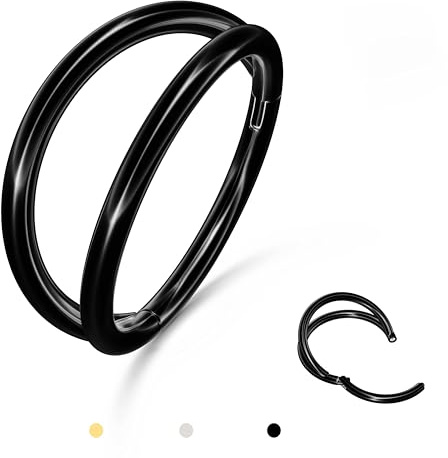 BodyBonita Doppio Piercing Naso Anello - Nero 316L Acciaio Chirurgico Septum Piercing Clicker 16G Conch Jewellery Cartilagine Nostril Orecchino Naso Helix Rook Trago 8 mm