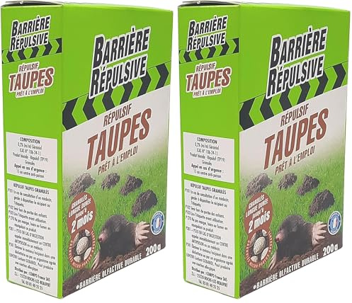 BARRIERE REPULSIVE Répulsif Taupes, Prêt à l'emploi, Protection jusqu'à 2 mois, 200 g (Lot de 2)