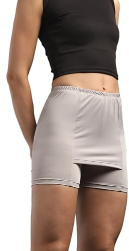 SHODOX® Säkerhetsshorts för kvinnor av issilke för kjolar och klänningar, dubbelskiktade, sömlösa innershorts, stretchiga, andas, medelhög midja, GRÅ, S