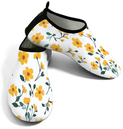 Scarpe da donna per sport acquatici ad asciugatura rapida, da spiaggia, da nuoto, con fiori gialli, senza lacci, calzini acquatici per escursionismo, surf, yoga, Fiori gialli, 40/40.5 EU