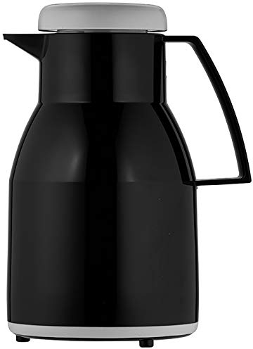 Helios Wash Thermoskanne Schwarz 1L - 6h Heiß - Hält Getränke heiß & kalt– 100% dichter Drehverschluss – Spülmaschinenfest – Doppelwandiger Glaseinsatz