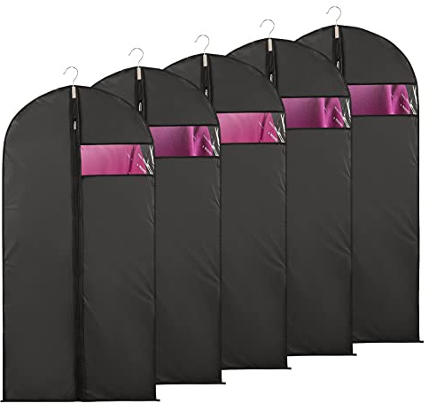 Niviy 5pcs Fundas Ropa Negro Fundas para Armarios Ventana Visible Bolsa de Traje Antipolvo para Almacenamiento de Vestidos Funda de Ropa Viajar 60x100cm