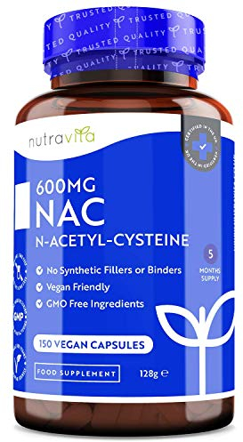 NAC N-Acetyl-Cystein 600mg – 150 Vegane Kapseln – 5 Monate Versorgung mit NAC-Ergänzung – Hohe Bioverfügbarkeit – Keine synthetischen Füllstoffe & Bindemittel – Hergestellt von Nutravita*