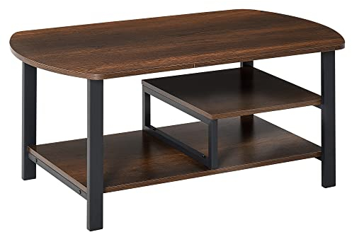 HOMCOM Couchtisch, Wohnzimmertisch Kaffeetisch mit Ablageflächen für Büro, Wohnzimmer, Schlafzimmer, industrieller Stil, E1 Spanplatte, Stahl, Braun, 100L x 60B x 46H cm