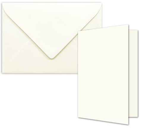 50 biglietti pieghevoli formato DIN B6 con buste, colore: bianco naturale, 120 x 170 mm, ideali per biglietti di invito, matrimonio, battesimo, comunione, cresima. Marchio: FarbenFroh