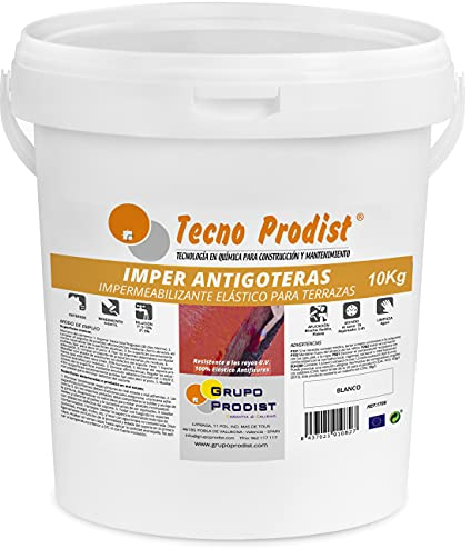 IMPER ANTIGOTERAS de Tecno Prodist - (10 Kg) BLANCO Pintura Impermeabilizante elástica para Terrazas (A Rodillo o brocha)