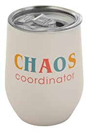 Pearhead Chaos Coordinator Stainless Steel Wine Tumbler with Press-In and Slide Locking Lid, Mother’s Day Stemless Wine Glass Tumbler Mug, New Mom Accessory, 12oz