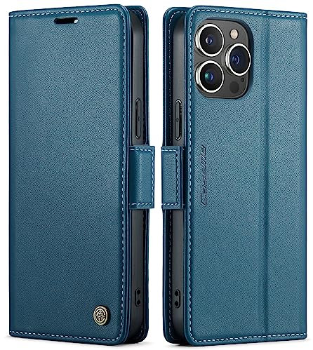 QLTYPRI Hülle für iPhone 13 Pro Max mit RFID Schutz, Vintage Leder Handyhülle mit Kartenfach Ständer PU Ledertasche Stoßfeste Flip Wallet Case Kompatibel mit iPhone 13 Pro Max - Blau