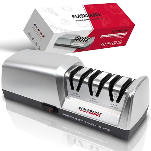 Affilacoltelli elettrico professionale per coltelli da cucina, sistema di affilatura a 3 fasi con abrasivi diamantati, affilatura rapida, riparazione/ripristina/lucidatura lame