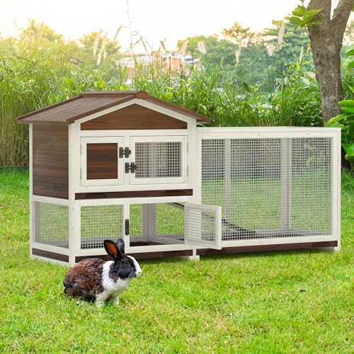 Conejera para interiores, gallinero para exteriores con 3 bandejas extraíbles, casa de conejo de 2 pisos con jaula grande para correr, jaula de conejo con rampa, jaula de madera para cobayas para