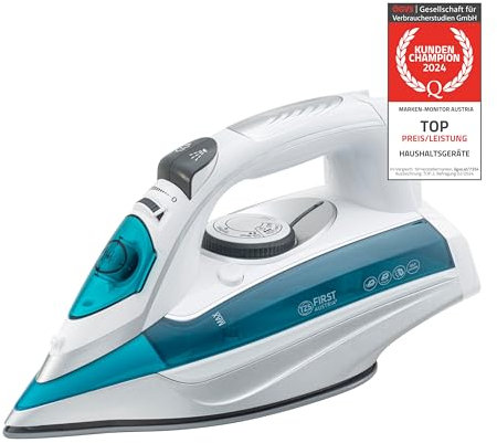 Ferro da stiro a vapore TZS First Austria I 3100 W I piastra in ceramica I autopulizia I vapore verticale I anticalcare I stiratura a secco I serbatoio dell'acqua da 0,45 l I 1,4 kg