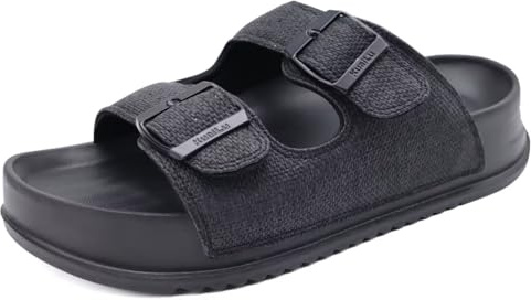KuaiLu Womens Sandals with Arch Support Comfortable Slippers Orthopedic Cushion Recovery Slides Size Black 10